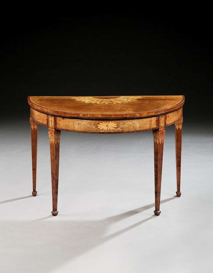 A pair of harewood marquetry card tables